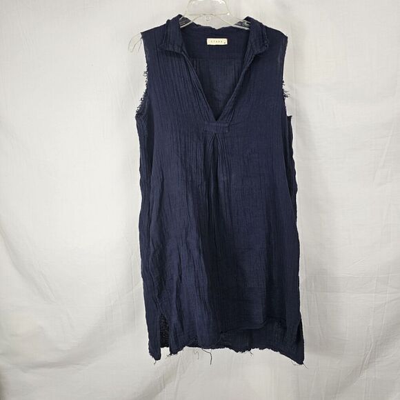 Stark X Sleeveless Collared Shirtdress In Navy Women's  Size Small Muslin Cotton - Picture 1 of 7